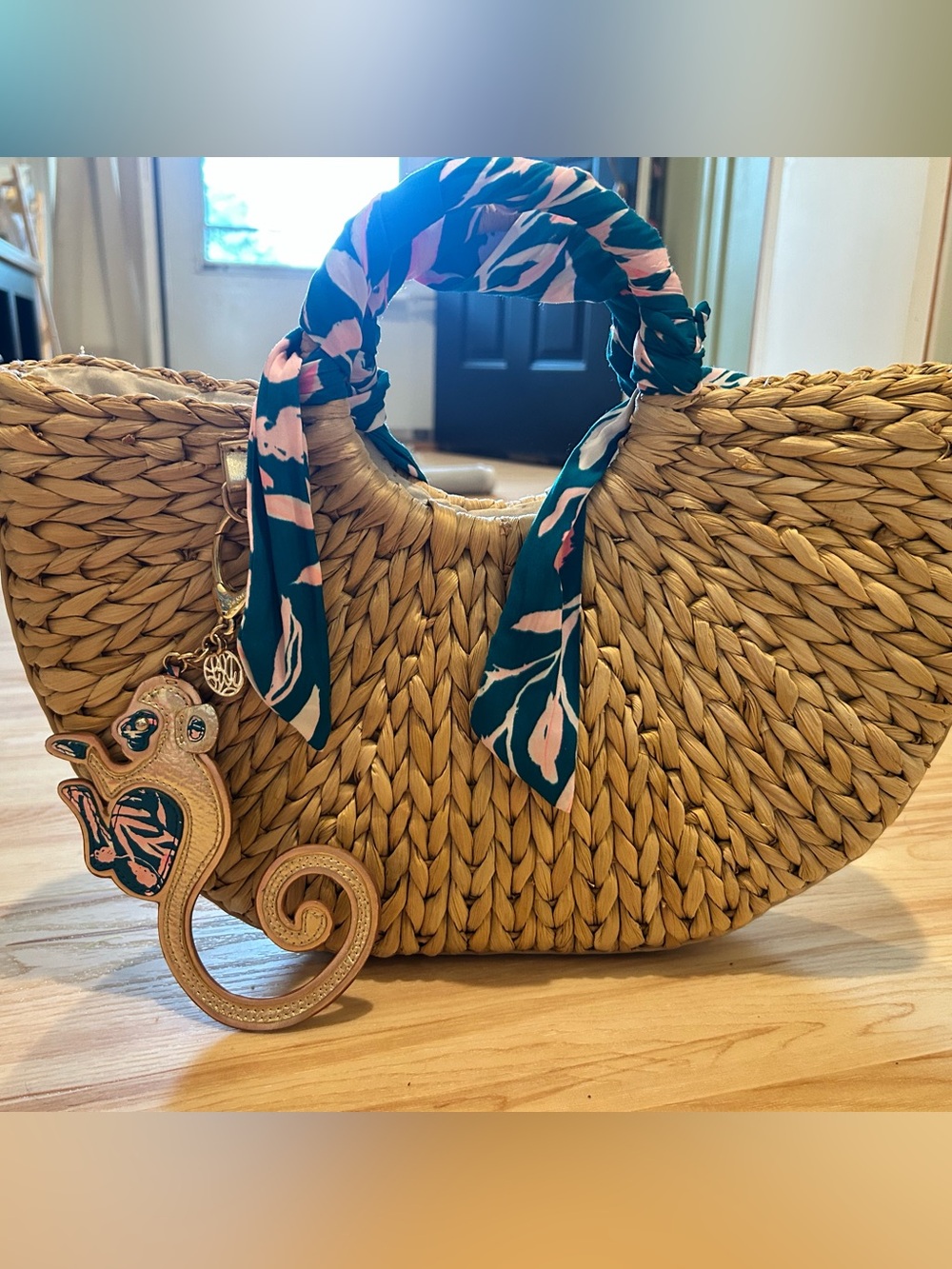 EUC Lilly Pulitzer straw bag with monkey keychain